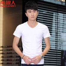南極人 短袖 男士T恤 V領(lǐng)短袖-白色 XL
