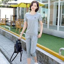 SAMFANKS 繡花，口袋，花邊，撞色，拼色，印花，多口袋，紗網(wǎng)，蕾絲 短袖 T恤 女 圓領(lǐng)