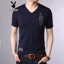 花花公子（PLAYBOY） 短袖 男士T恤 藏青 XL，L，XXXL，XXL，M
