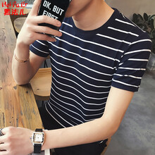黑法兒（Hei Fa Er） 短袖 男士T恤 T522藏青白條 XL，L，M，XXXL，XXL