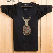 BOYXCO 長袖 男士T恤 黑色小鹿人 S，XL，L，XXXL，XXL，M，加大