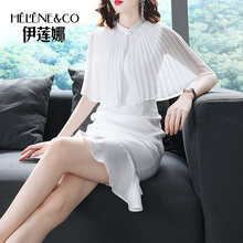 伊蓮娜（Helene & co） 純色 荷葉邊，紐扣，褶皺 連衣裙