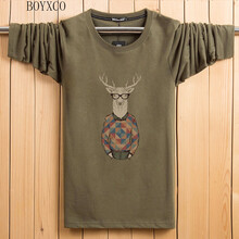 BOYXCO 長(zhǎng)袖 男士T恤 軍綠色小鹿人 S，XL，L，M，XXXL，加大，XXL