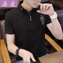 洛凌 短袖 男士T恤 黑色 M