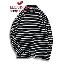 富貴鳥（FUGUINIAO） 長袖 男士T恤 高領(lǐng)條紋黑色 XL，L，XXL，M，XXXL