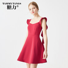 糖力 純色 荷葉邊 連衣裙