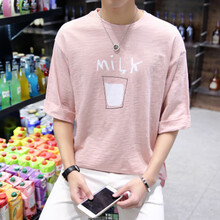 C2潮朝（C2CHAOCHAO） 五分袖 男士T恤 粉紅色 