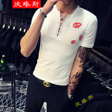 沃臻斯 短袖 男士T恤 口紅白色 XL，L，XXXL，M，XXL