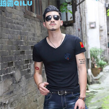 北歐潮流（BEIOUCHAOLIU） 短袖 男士T恤 藍(lán)狼V領(lǐng)黑色 