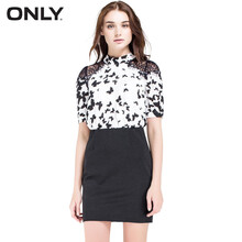 ONLY新品蕾丝拼接修身七分袖针织连衣裙女L