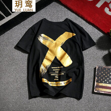 玥鸞（Yue Luan） 短袖 男士T恤 黑色+金色印花 S，XL，L，M，XXL，XXXL