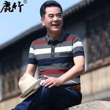 鹿竹 短袖 男士T恤 7505灰綠夾紅 