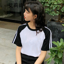 艾莉琦 拼接 短袖 T恤 女 圓領(lǐng)