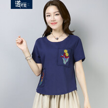 諾可圖 刺繡 短袖 T恤 女 圓領(lǐng)