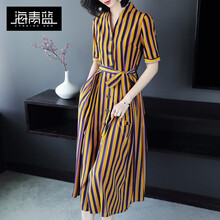 海青藍（CYANINE SEA）  口袋，條紋，紐扣，綁帶，印花，蝴蝶結(jié) 連衣裙