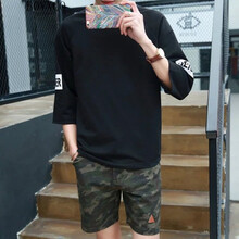 BOYXCO 七分袖 男士T恤 七分后印花(黑) 
