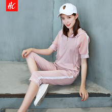 HC 拼接，紗網(wǎng) 短袖 T恤 女 連帽