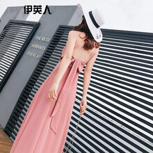 伊莢人 純色 綁帶 連衣裙