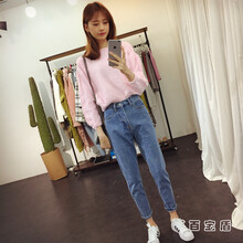 百寶盾（BAIBAODUN） 高腰 直筒褲 女 九分褲 牛仔褲