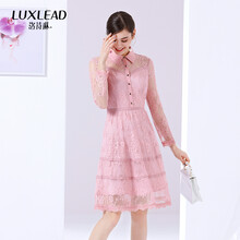 洛詩(shī)琳（LUXLEAD） 純色 紐扣，蕾絲 連衣裙