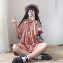 西牧子 純色 拼接 連衣裙