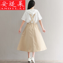 伍格美 字母 口袋，背帶，拼接，紐扣，印花 連衣裙