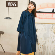 森宿 純色 紐扣 連衣裙