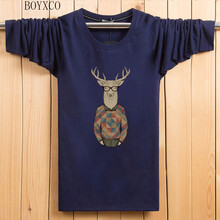 BOYXCO 長(zhǎng)袖 男士T恤 藏青色小鹿人 S，XL，L，XXL，M，XXXL，加大