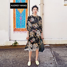 AUDREYWANG 大花 蕾絲拼接，印花 連衣裙