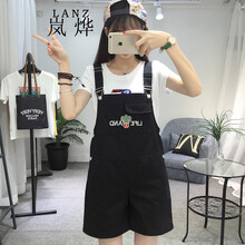 嵐燁 高腰 背帶褲 女 短褲 牛仔褲