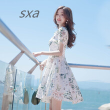 SXA 純色 拼接，蕾絲拼接，撞色，鏤空，印花，蕾絲 連衣裙