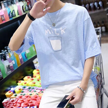 快樂嘉人 五分袖 男士T恤 牛奶藍(lán)色 S，XL，L，XXL，M，XXXL