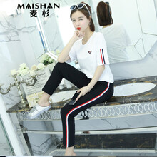 麥杉（MAISHAN） 圖案，條紋，印花 短袖 T恤 女 圓領(lǐng)