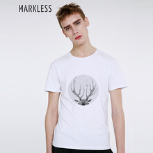 MARKLESS 短袖 男士T恤 白色-北歐鹿 XL，L，XXXL，XXL，M