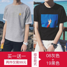 聞鶯語(yǔ) 短袖 男士T恤 08灰色+19黑色 