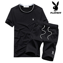 花花公子（PLAYBOY） 短袖 男士T恤 1826黑色上衣+黑色短褲 