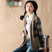 <em>茵曼</em> 2014<em>秋装</em>新款棉质呢料中<em>长款</em>拼接连帽外