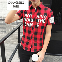 暢登（CHANGDENG） 短袖 男士T恤 紅黑格子 