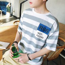 滴皇 短袖 男士T恤 T051條紋灰 XL，L，XXXL，M，XXL