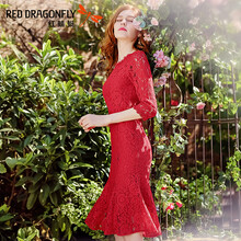 紅蜻蜓（RED DRAGONFLY） 碎花，純色 刺繡，拼接，鏤空，褶皺，蕾絲 連衣裙