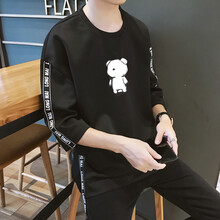 潮以純男 七分袖 男士T恤 潮以純男黑色 XL，L