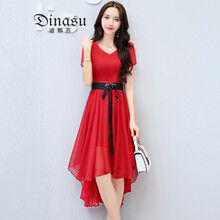 迪娜蘇（Dinasu） 純色 露臍/腰，不對稱，撞色 連衣裙