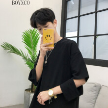BOYXCO 短袖 男士T恤 黑色开口五分 S，XL，L，XXL，M