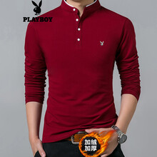 花花公子（PLAYBOY） 長(cháng)袖 男士T恤 酒紅色可加絨 