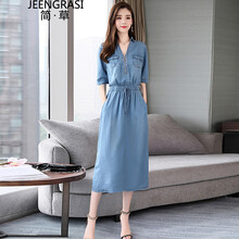 簡·草（JEENGRASI） 純色 抽繩 連衣裙