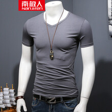 南極人（Nanjiren） 短袖 男士T恤 深灰色V領(lǐng) S，XL，L，M，XXL，XXXL