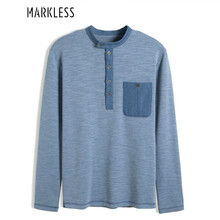 MARKLESS 長袖 男士T恤 藍(lán)色 XL，L，XXL，M
