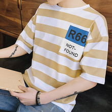 滴皇 短袖 男士T恤 T051條紋卡其 XL，L，M，XXL，XXXL