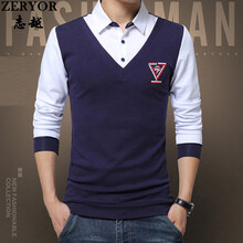 志越（ZERYOR） 長袖 男士T恤 深藍色 不加絨 XL，L，M，XXL，XXXL
