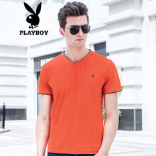 花花公子（PLAYBOY） 短袖 男士T恤 桔色（V領） L